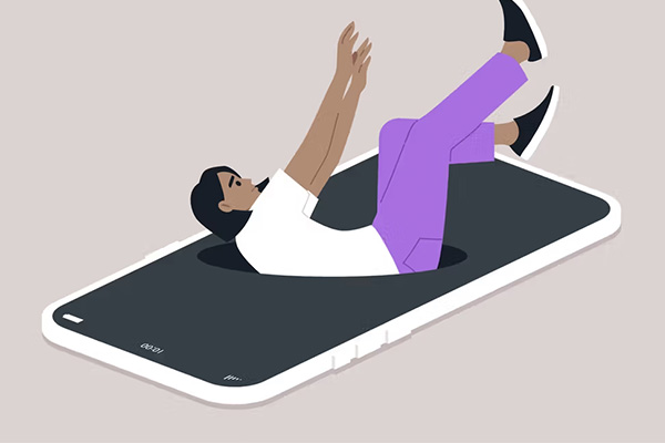 Drawing of a girl falling into her cell phone.